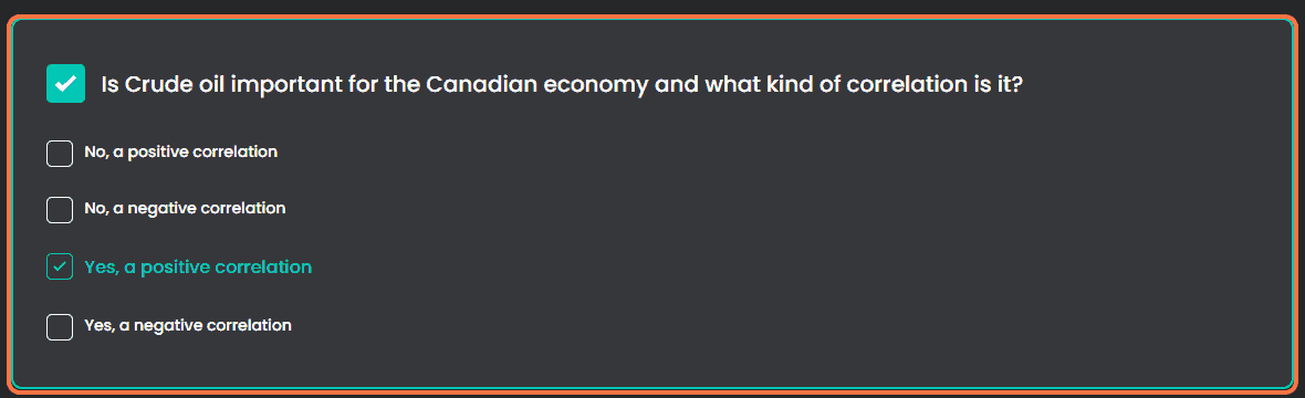 Is Crude oil important for the Canadian economy and what kind of correlation is it